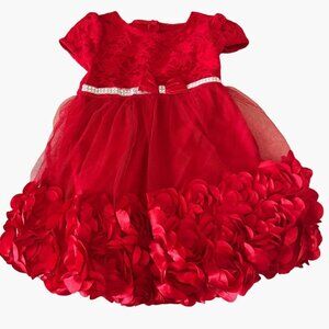 Nanette Baby Red Floral Roses Dress Toddler Girls Size 2T Rhinestone Embellished
